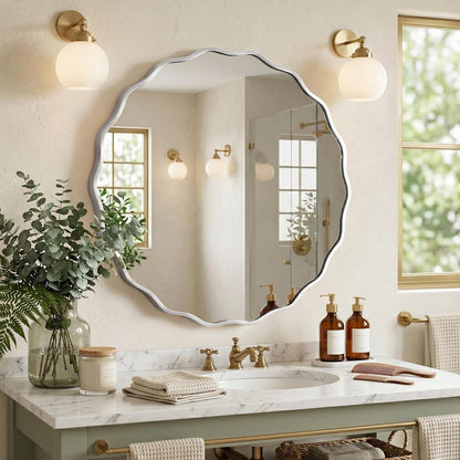 Wavy Rundspiegel mit Aluminiumrahmen – 60x60 cm Wandspiegel