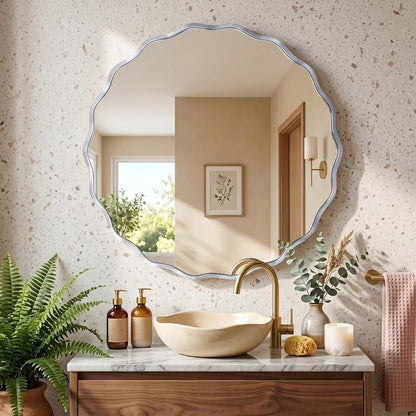 Wavy Rundspiegel mit Aluminiumrahmen – 60x60 cm Wandspiegel