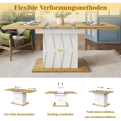 Ausziehbarer Esstisch Weiß+Holz für 4-6 Personen mit Stauraum