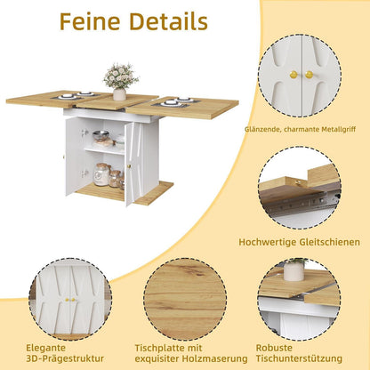 Ausziehbarer Esstisch Weiß+Holz für 4-6 Personen mit Stauraum