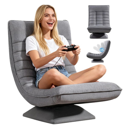 Verstellbarer Wohnzimmer Sessel – 360° Drehbar, Grau/Leinen
