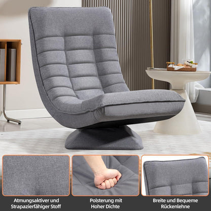 Verstellbarer Wohnzimmer Sessel – 360° Drehbar, Grau/Leinen
