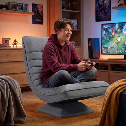 Verstellbarer Wohnzimmer Sessel – 360° Drehbar, Grau/Leinen