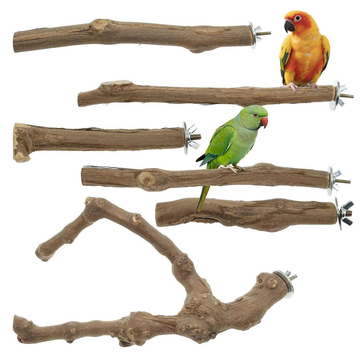 Naturholz Sitzstangen Set für Vögel – 6 Stück