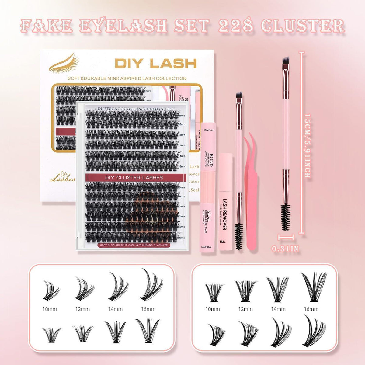 Wimpern Extensions Set 228 Stück – DIY Lash Cluster für Natürlichen Look