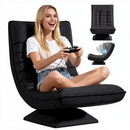 Verstellbarer Wohnzimmer Sessel – 360° Drehbar, Schwarz/Leinen