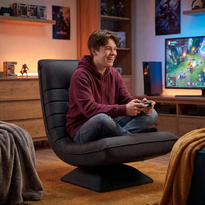 Verstellbarer Wohnzimmer Sessel – 360° Drehbar, Schwarz/Leinen