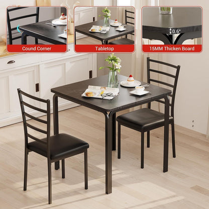 3-teiliges Esszimmer-Set Schwarz – Kleiner Esstisch mit Stühlen
