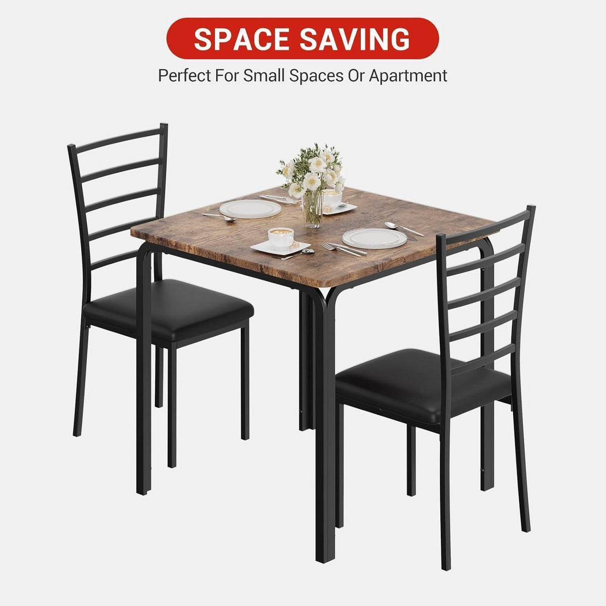 3-teiliges Esszimmer-Set Braun – Kleiner Esstisch mit Stühlen