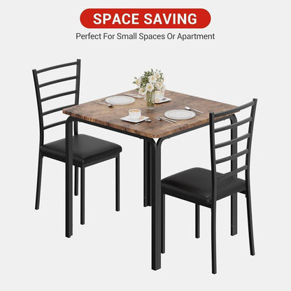 3-teiliges Esszimmer-Set Braun – Kleiner Esstisch mit Stühlen