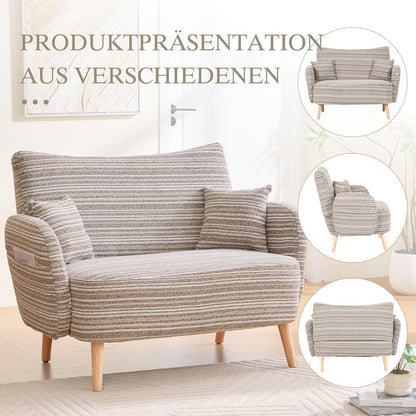 Relaxsessel mit Bouclé Stoff & Seitentaschen, Khaki