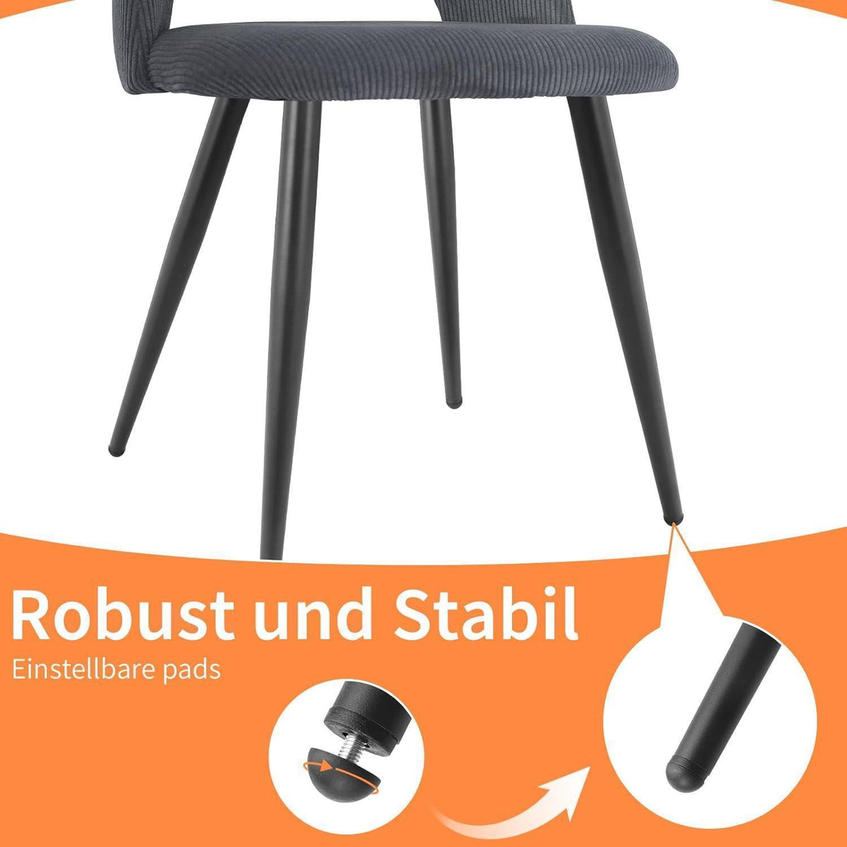 6 Esszimmerstühle mit Cordstoff – Schwarz, Ergonomisch & Robust