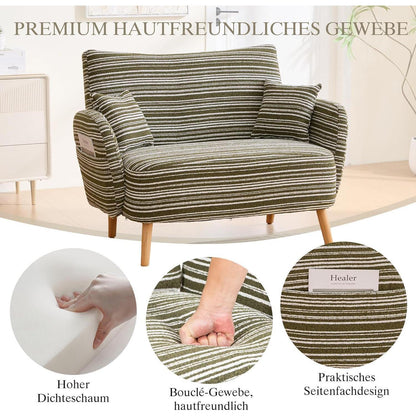 Olivgrüner Ohrensessel mit Beinen aus Massivholz