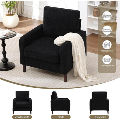 Bequemer Lesesessel Schwarz mit Holzbeinen & Chenille-Stoff