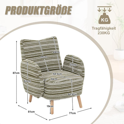 Ohrensessel Relaxsessel Bouclé Olivgrün – Bequemer Lesesessel mit Stauraum