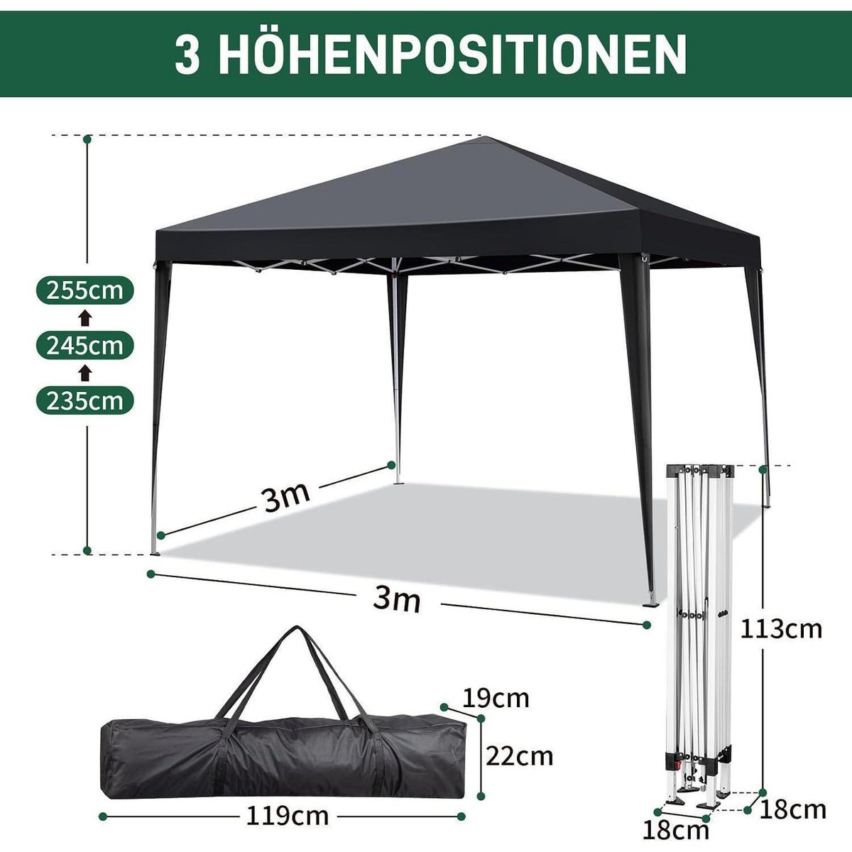 3x3m Faltpavillon – Wasserdicht, Stabil & UV-Schutz für Garten & Camping