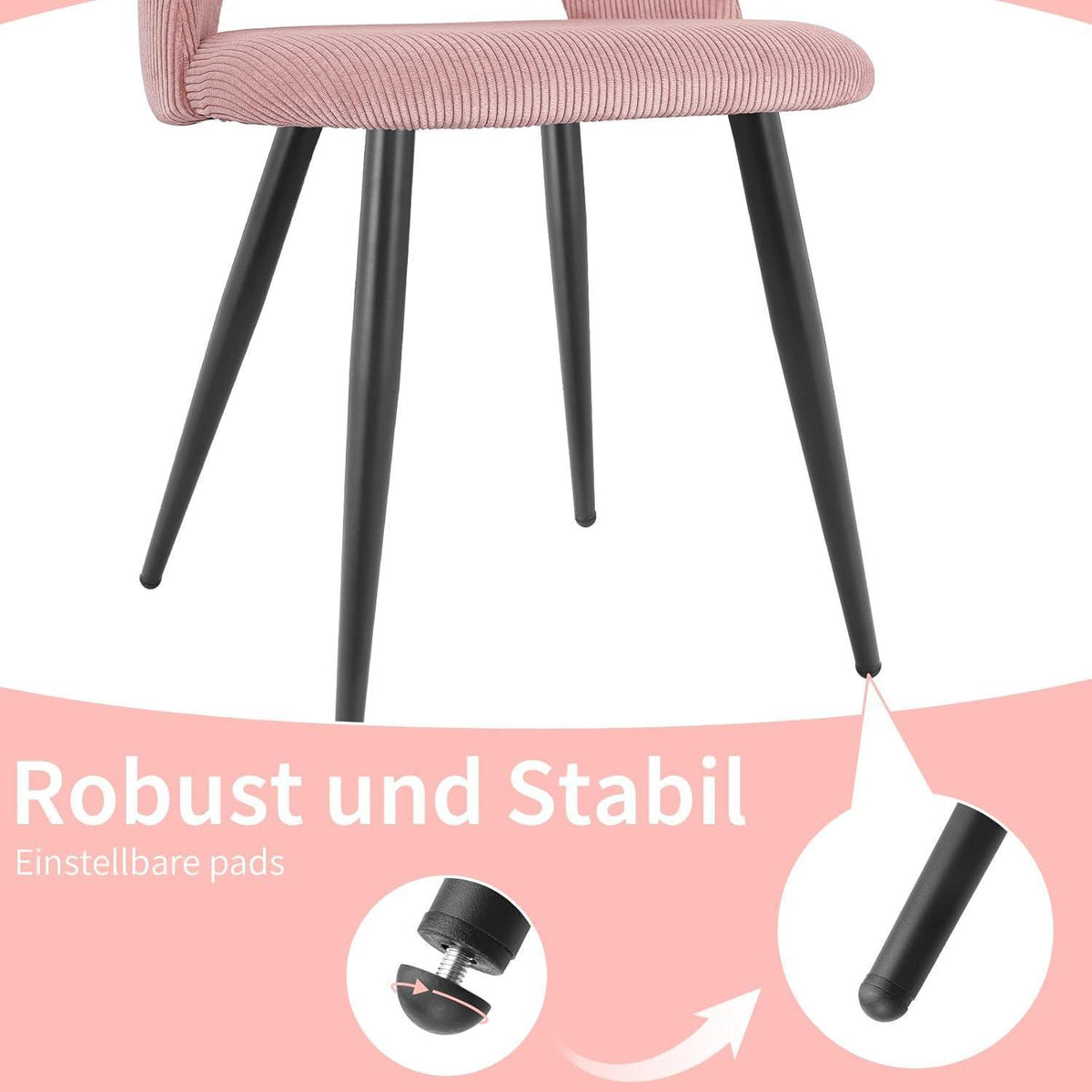 2er Set Esszimmerstühle Rosa Cordstoff, Ergonomisch & Robust