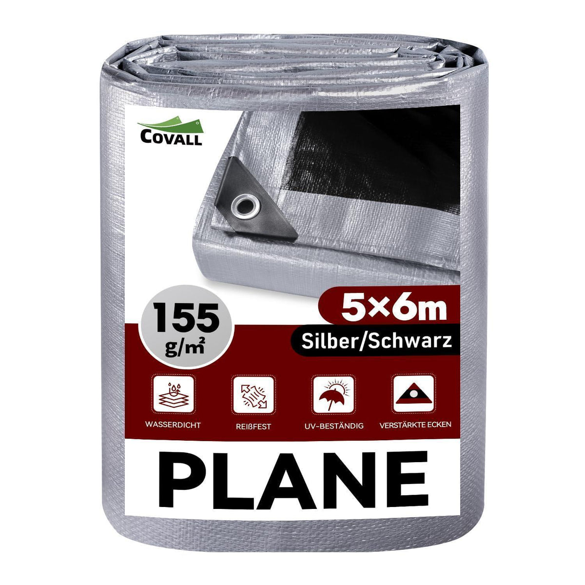 Wasserdichte Abdeckplane 5x6m – LKW Plane, Silber/Schwarz