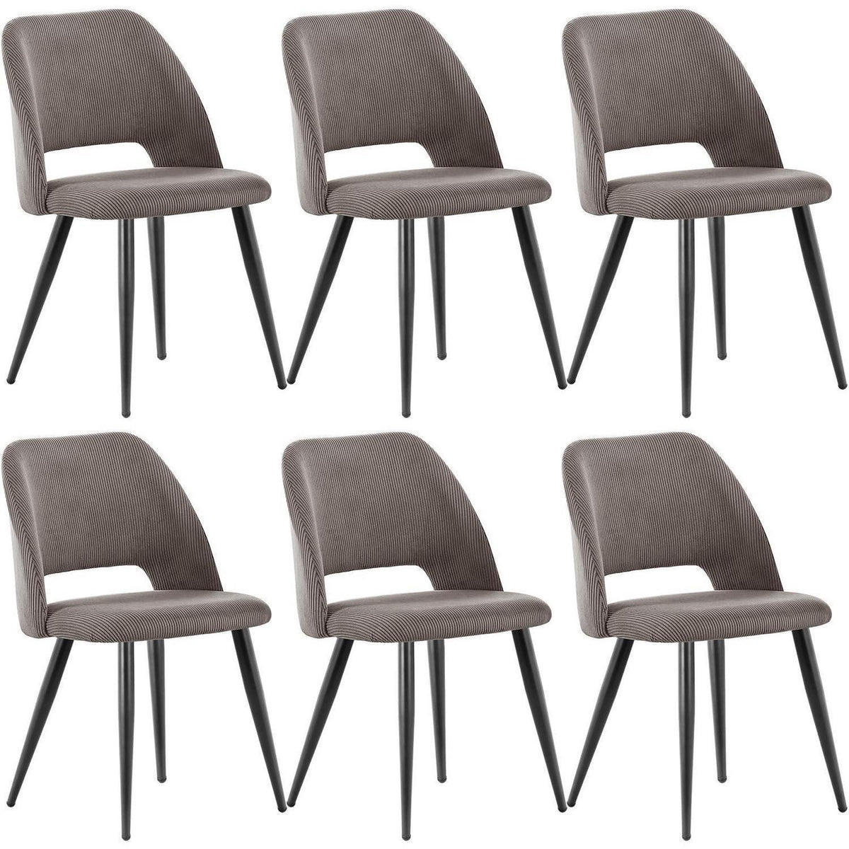 6er Set Esszimmerstühle mit Cordstoff, Braun