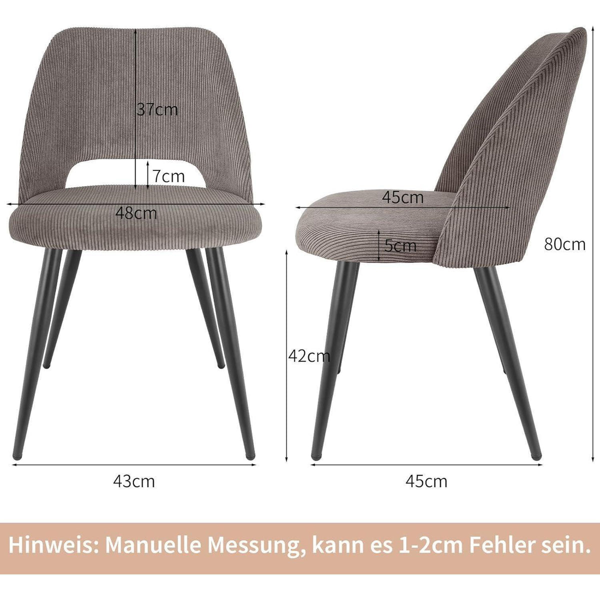 6er Set Esszimmerstühle mit Cordstoff, Braun