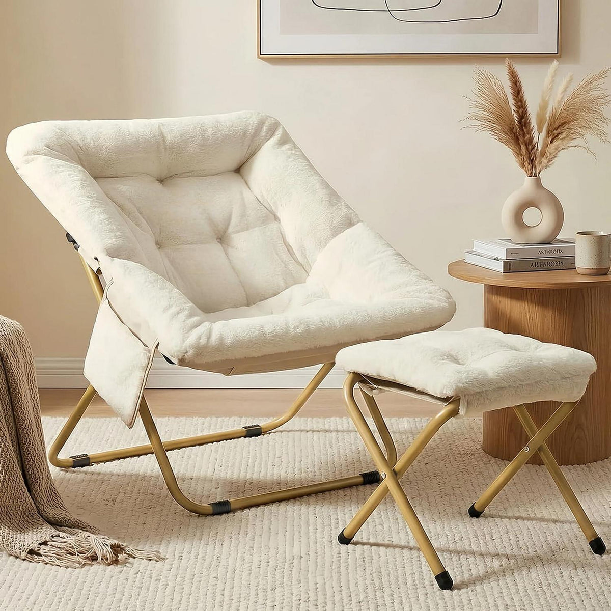 Relaxsessel mit Hocker, Klappbar & Komfortabel, Beige