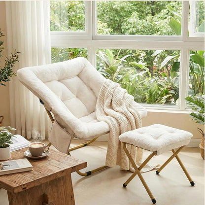 Relaxsessel mit Hocker, Klappbar & Komfortabel, Beige
