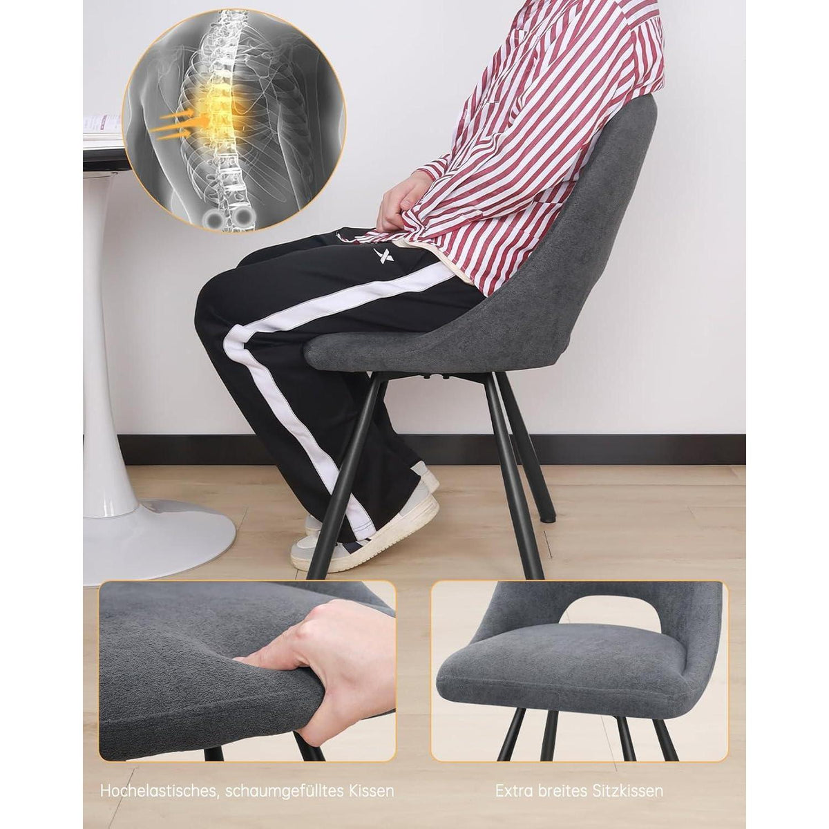 Drehbare Esszimmerstühle Set 6 – Dunkelgrau, Ergonomisch & Robust