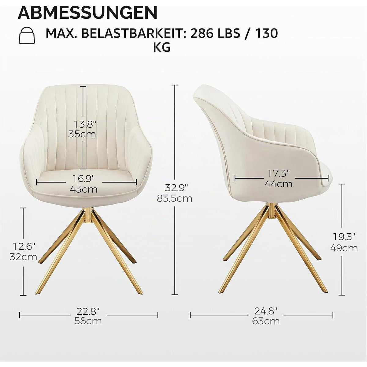 Drehstuhl Esszimmer Beige – Samt Sessel mit Armlehnen