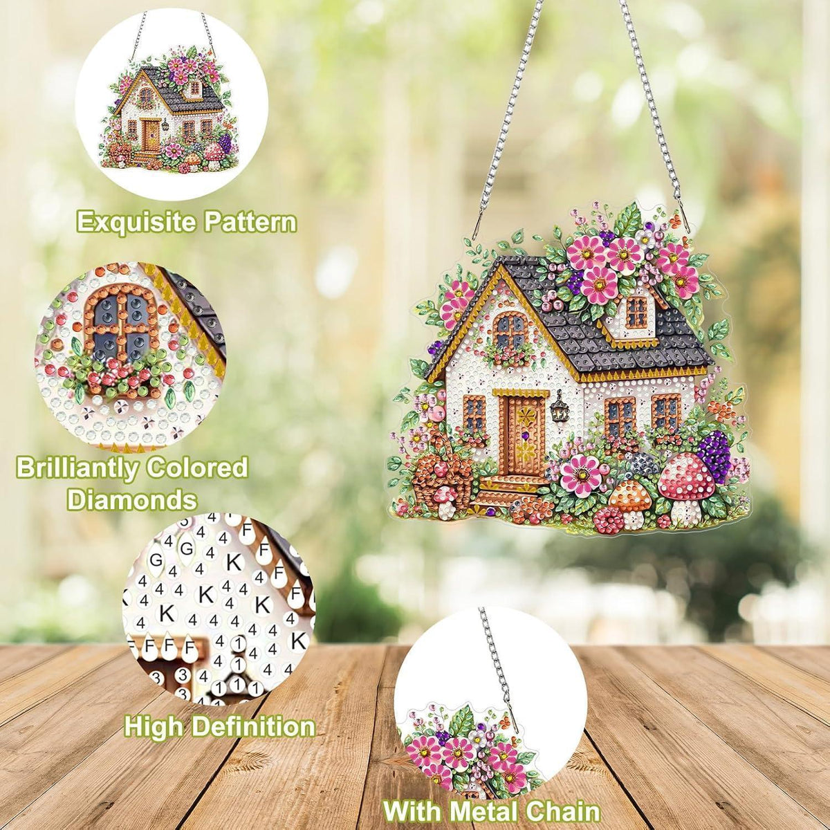 5D Diamantmalerei Anhänger – Bunte Blumen für Fenster & Garten