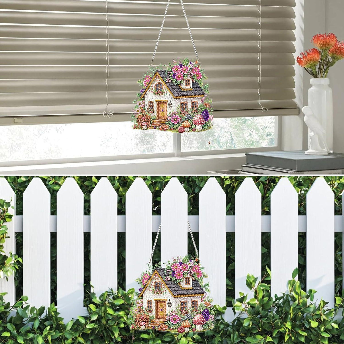 5D Diamantmalerei Anhänger – Bunte Blumen für Fenster & Garten