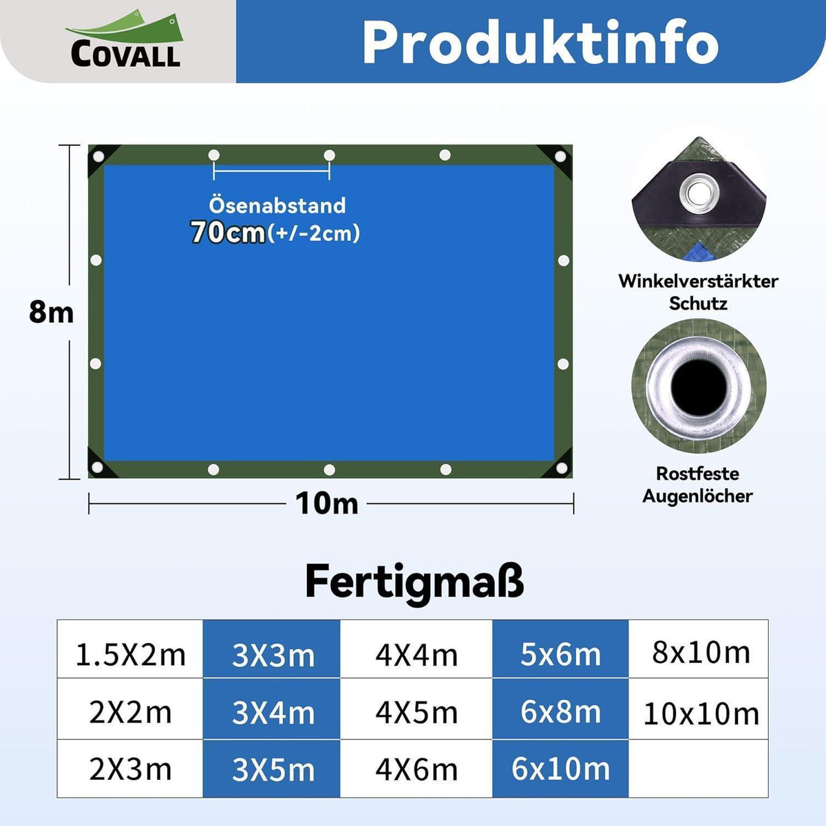 Abdeckplane Blau 8x10m – Reißfest, UV-Schutz & Rostfreie Ösen