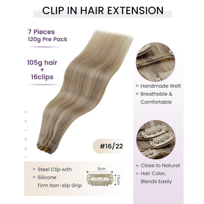Echthaar Clip-in Extensions Blond 50cm – 7 Stück