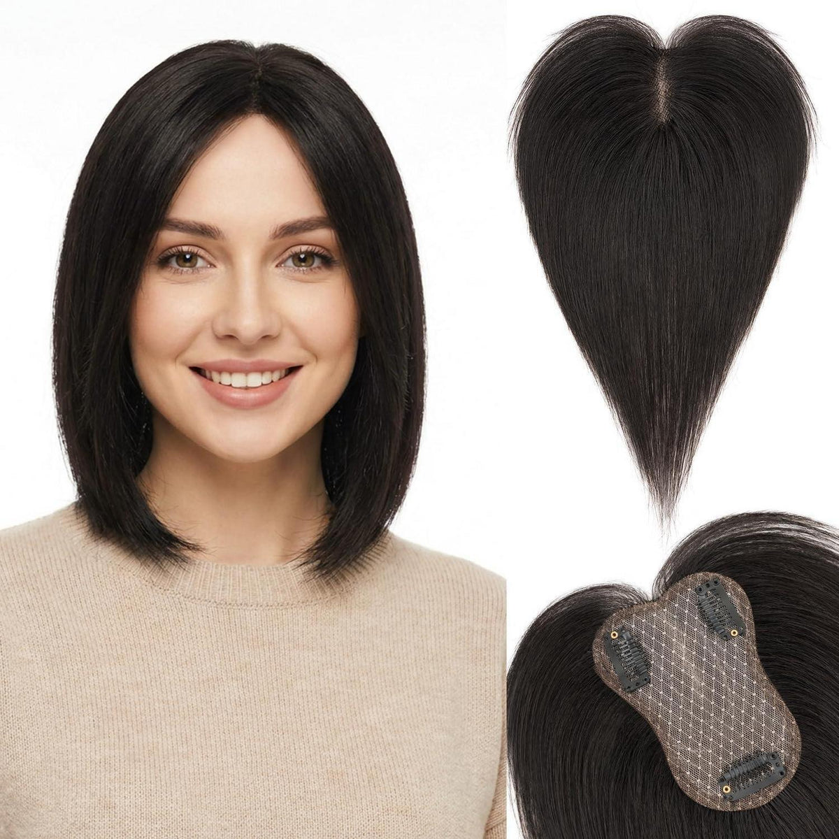 Echthaar Topper mit Pony – Volumen & natürliche Verdichtung