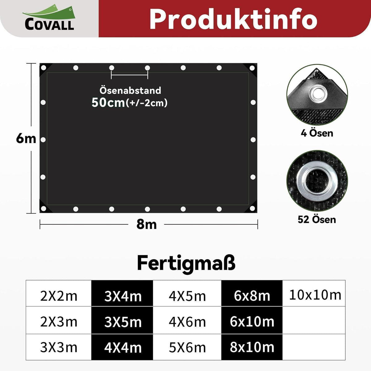 Abdeckplane 6x8m Schwarz | Wasserdicht & Reißfest für Garten, Camping & Auto