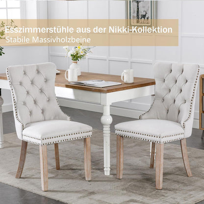 Gepolsterte Esszimmerstühle 6er Set, Beige Leinenstoff