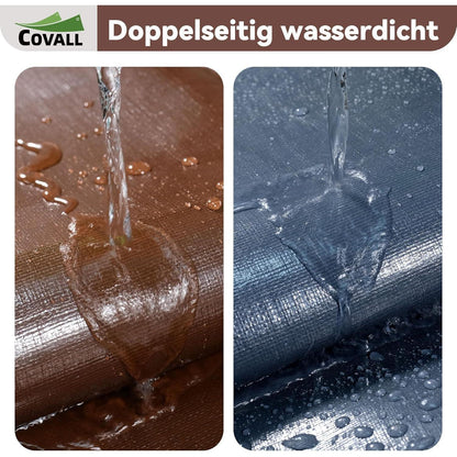 Schwere Abdeckplane 4x4m | Reißfest & Wasserdicht | Grau/Braun
