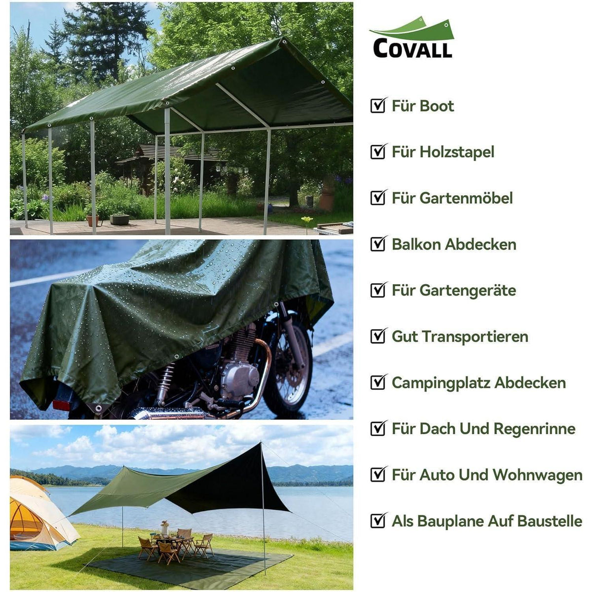 Grüne Abdeckplane 10x10m | Wasserdicht, UV-Beständig & Reißfest