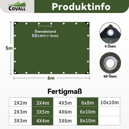 Grüne Abdeckplane 5x6m | Wasserdicht & Reißfest | Für Garten, Camping & Auto
