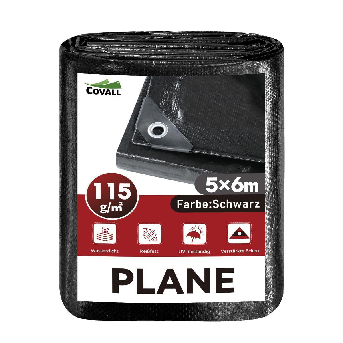 Abdeckplane 5x6m Schwarz | Wasserdicht & Reißfest für Garten, Camping & Auto