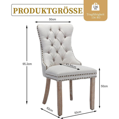 Gepolsterte Esszimmerstühle 2er-Set, Beige Leinenstoff