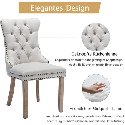 Gepolsterte Esszimmerstühle 2er-Set, Beige Leinenstoff