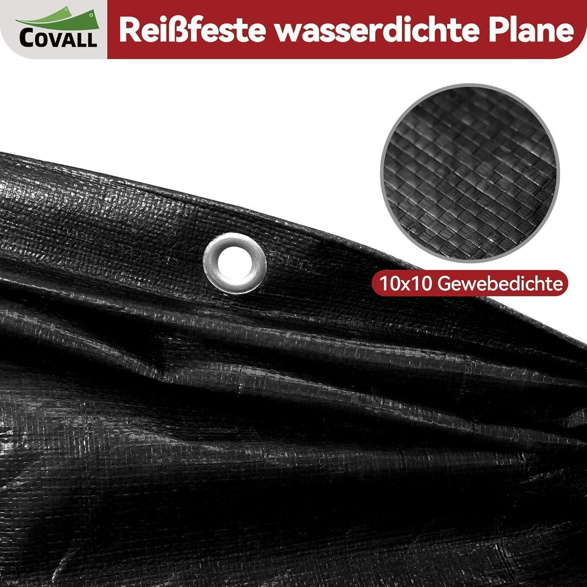 Abdeckplane 6x10m Schwarz | Wasserdicht & Reißfest für Garten, Camping & Auto