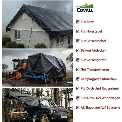 Abdeckplane 6x10m Schwarz | Wasserdicht & Reißfest für Garten, Camping & Auto
