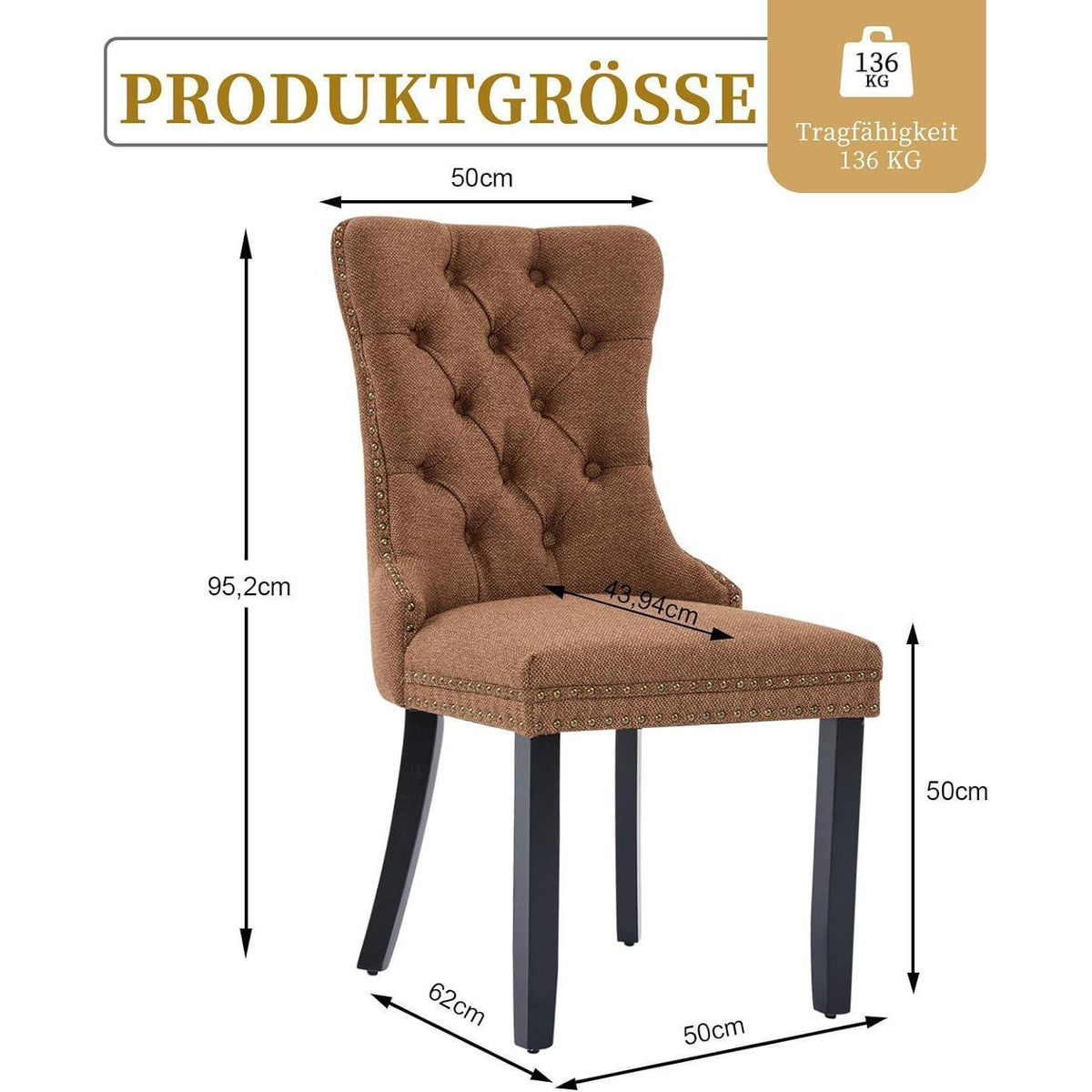 Gepolsterte Esszimmerstühle 4er-Set, Braun, Leinenstoff