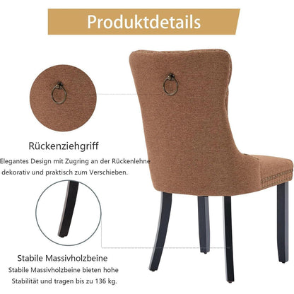 Gepolsterte Esszimmerstühle 4er-Set, Braun, Leinenstoff