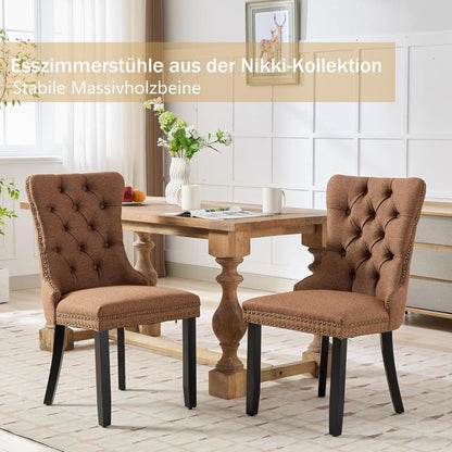 Gepolsterte Esszimmerstühle 4er-Set, Braun, Leinenstoff