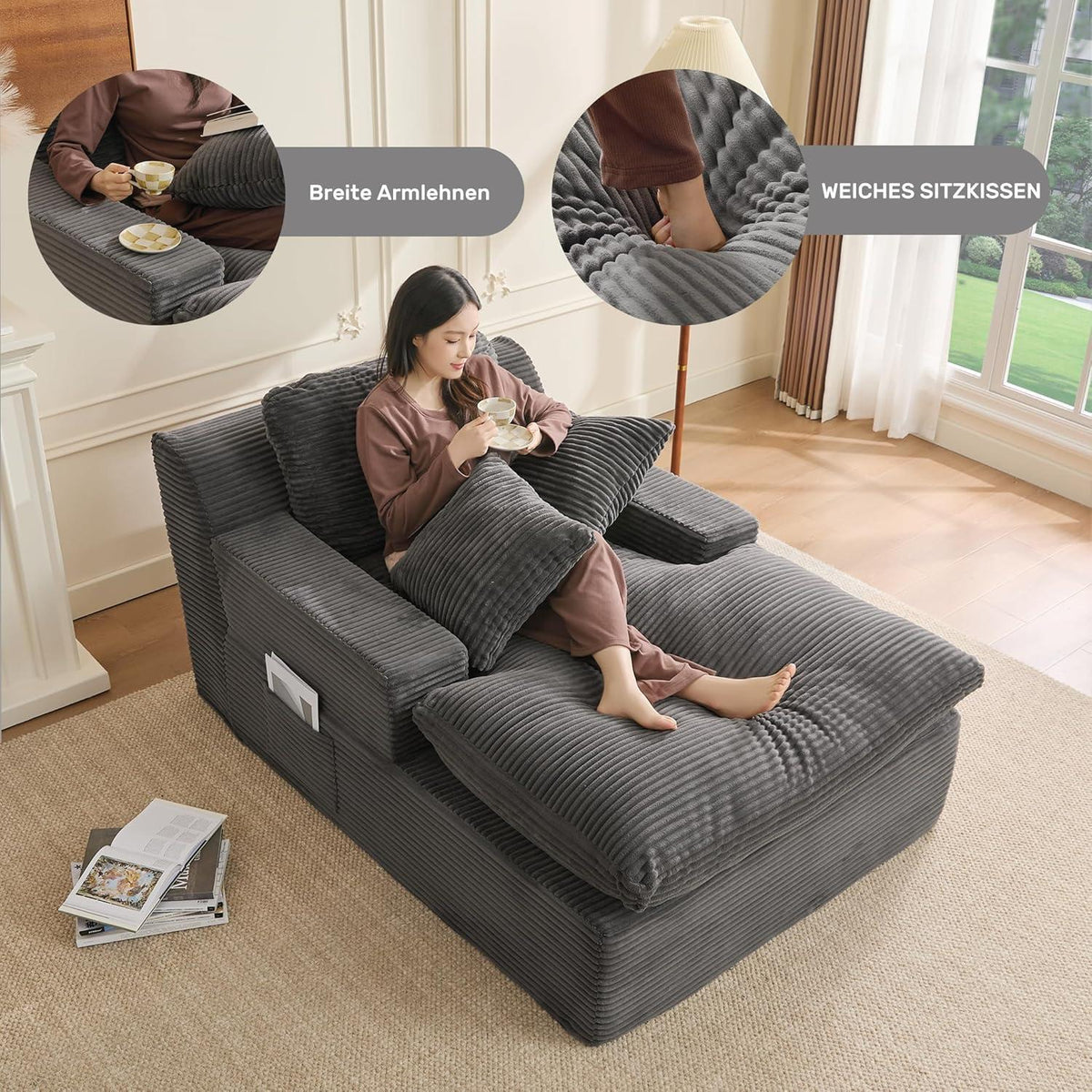 160cm Chaiselongue Sofa mit Schlaffunktion – Grau