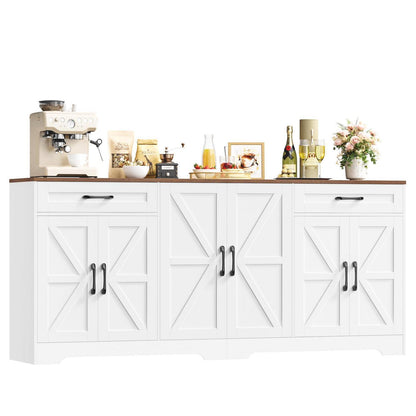 180cm Sideboard mit Arbeitsplatte – Weißes Küchenbuffet mit 6 Türen