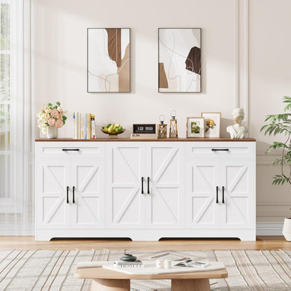 180cm Sideboard mit Arbeitsplatte – Weißes Küchenbuffet mit 6 Türen