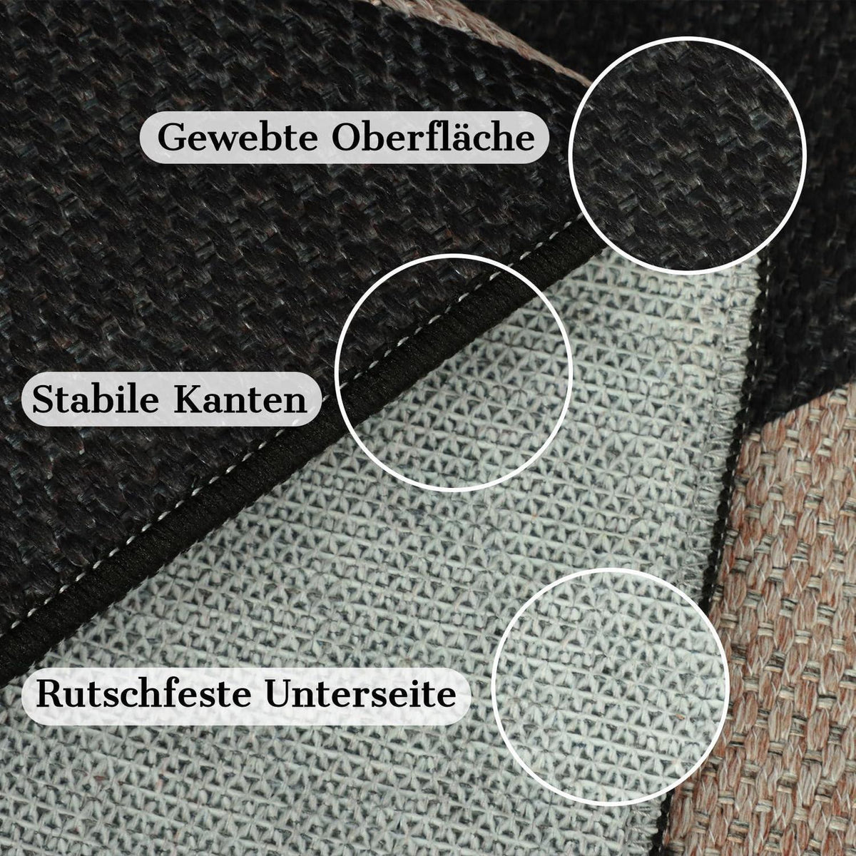 Webteppich Läufer 80x300cm Rutschfest & Waschbar – Schwarz